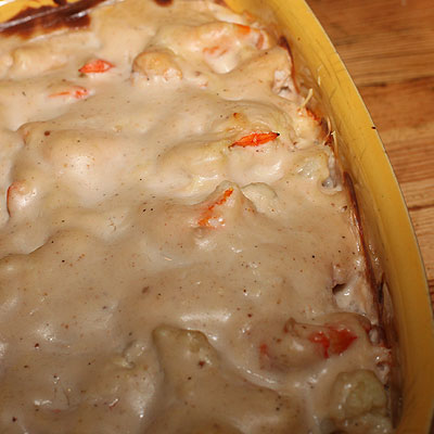 Recette, Gratin de choux fleur aux crevettes