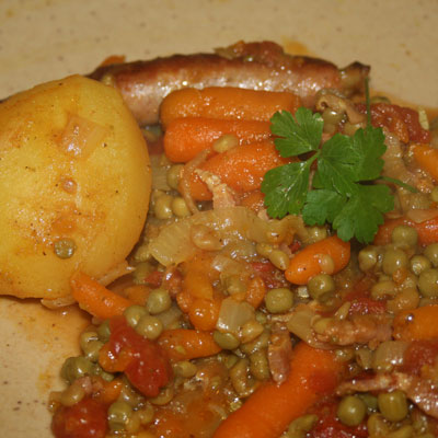 Recette, Petits pois saucisses