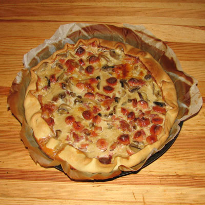 Recette, Quiche aux lardons knackis et champignons