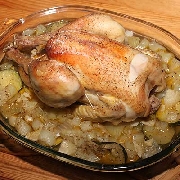 Voir la recette, Poulet rôti sur lit de courgettes