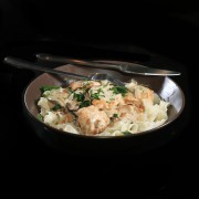 Voir la recette, Blanc de poulet sauce roquefort et tagliatelle